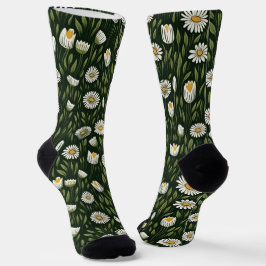 Lebendiges Gänseblümchenmuster mit üppigen grünen  Socken