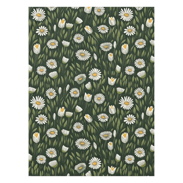 Lebendiges Gänseblümchenmuster mit üppigen grünen  Tischdecke (Vorderseite)