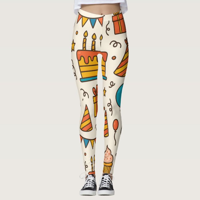 Lebendiges Geburtstagsfeier Nahtloses Muster Leggings (Vorderseite)