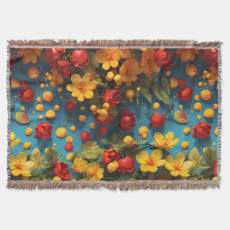 Lebendiges Gelb- und Rot-Blumenmuster-Design Decke