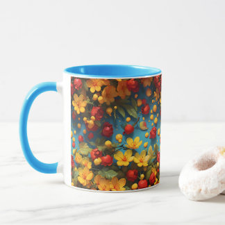 Lebendiges Gelb- und Rot-Blumenmuster-Design Tasse