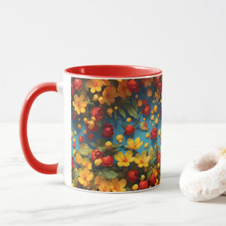 Lebendiges Gelb- und Rot-Blumenmuster-Design Tasse