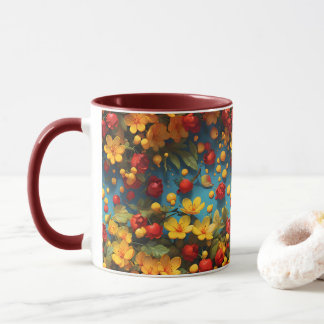 Lebendiges Gelb- und Rot-Blumenmuster-Design-Tasse Tasse