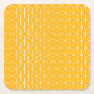 Lebendiges gelbes hexagonales Würfelmuster-Design Rechteckiger Pappuntersetzer