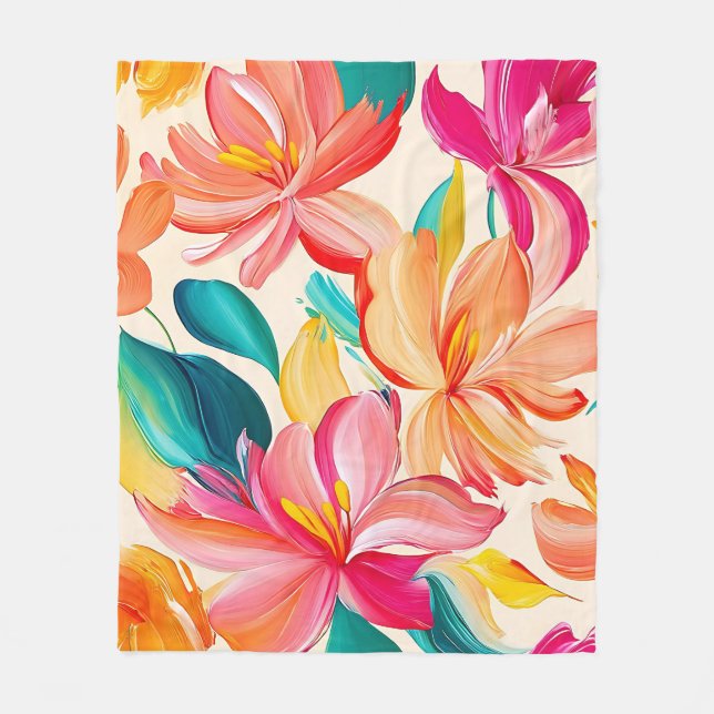 Lebendiges gemaltes Blumenmuster Fleecedecke (Vorderseite)