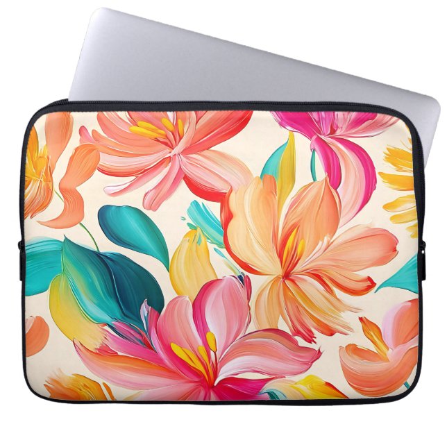 Lebendiges gemaltes Blumenmuster Laptopschutzhülle (Vorderseite)
