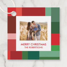 Lebendiges geometrisches Farbblock-Weihnachtsfoto Geschenkanhänger