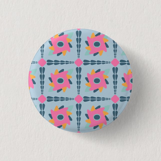 Lebendiges geometrisches Fliesendesign Button (Vorderseite)
