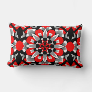 Lebendiges geometrisches Mandala-Design mit Rot, S Lendenkissen