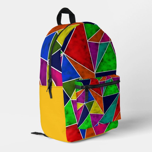 Lebendiges geometrisches Muster Bedruckter Rucksack (Rückseitige Ecke links)