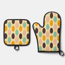 Lebendiges geometrisches Muster mit Reihen von ach Ofenhandschuh & Topflappen-Set