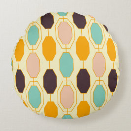 Lebendiges geometrisches Muster mit Reihen von ach Rundes Kissen