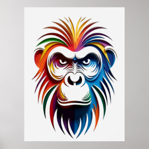 Lebendiges geschichtetes Gorilla-Porträt Poster