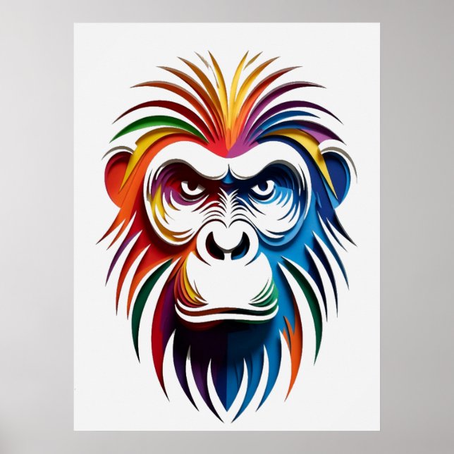 Lebendiges geschichtetes Gorilla-Porträt Poster (Vorne)
