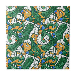 Lebendiges Gold- und Grün-Cartoon-Mosaik Fliese