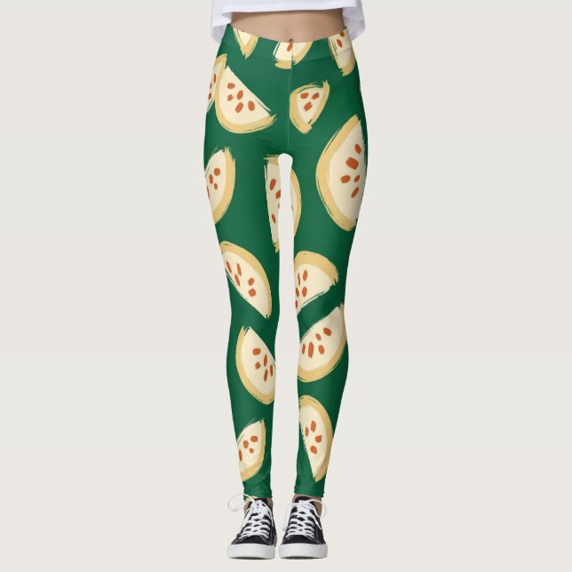 lebendiges grünes Guavenfruchtmuster Leggings (Vorderseite)