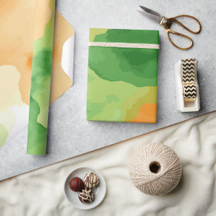 Lebendiges grünes und oranges Wasserfarbsplash-Des Geschenkpapier