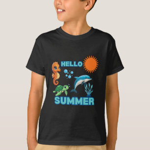 Lebendiges Hallo Sommer Farbige Ozean-Tiere Kind T-Shirt