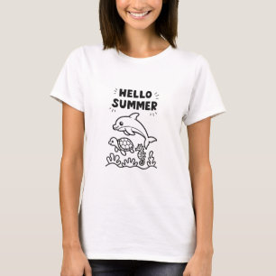 Lebendiges Hallo Sommer Farbige Ozean-Tiere T-Shirt