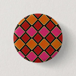 Lebendiges Harlekin-Diamantmuster in Rot, Orange, Button