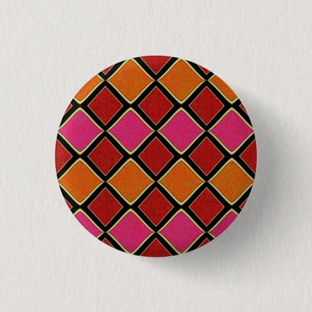 Lebendiges Harlekin-Diamantmuster in Rot, Orange,  Button (Vorderseite)