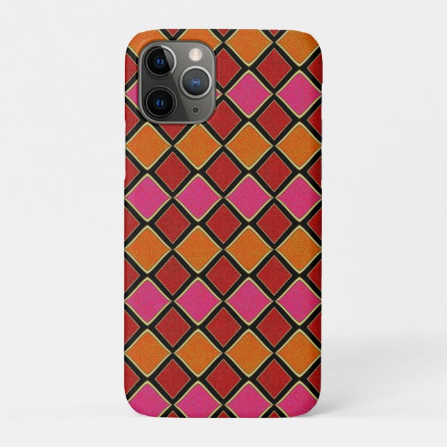 Lebendiges Harlekin-Diamantmuster in Rot, Orange,  Case-Mate iPhone Hülle (Rückseite)