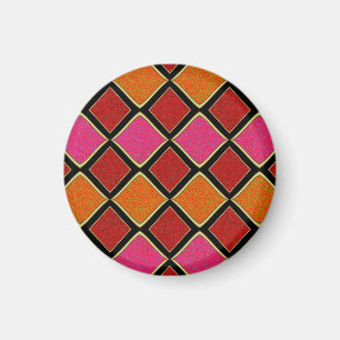 Lebendiges Harlekin-Diamantmuster in Rot, Orange,  Magnet