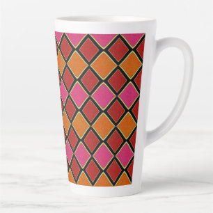 Lebendiges Harlekin-Diamantmuster in Rot, Orange,  Milchtasse