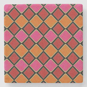 Lebendiges Harlekin-Diamantmuster in Rot, Orange,  Steinuntersetzer