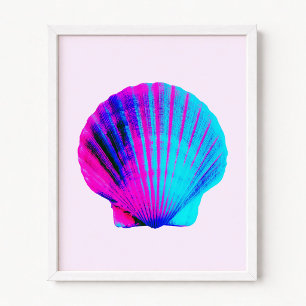 Lebendiges, heißes Rosa und Aquablau Kammuschel Poster
