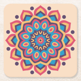 Lebendiges Hexcolor-Mandala Rechteckiger Pappuntersetzer