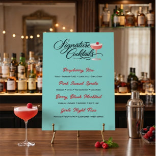 Lebendiges Himbeer-Cocktail-Menü-Schild Poster