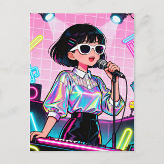 Lebendiges japanisches Karaoke-Pop-Art-Mädchen Postkarte