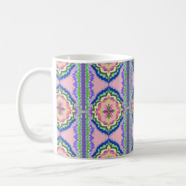 Lebendiges Kaleidoskop Blühen: Rosa & Smaragd Mand Kaffeetasse (Links)