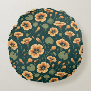 Lebendiges Kapuzinerkresse-Blumenmuster Rundes Kissen