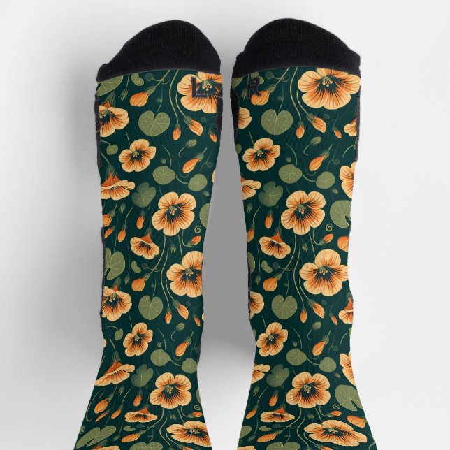 Lebendiges Kapuzinerkresse-Blumenmuster Socken (Oben)