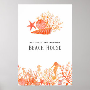 Lebendiges Korallenstrandhaus Poster