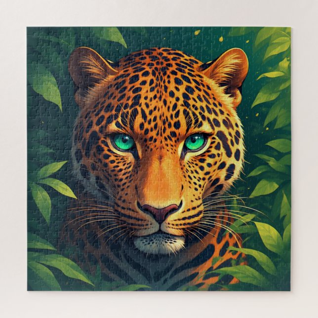 Lebendiges Leopard-Porträt mit Smaragdaugen Puzzle (Vertikal)