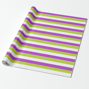 Lebendiges lila und limettengrünes Streifenmuster Geschenkpapier