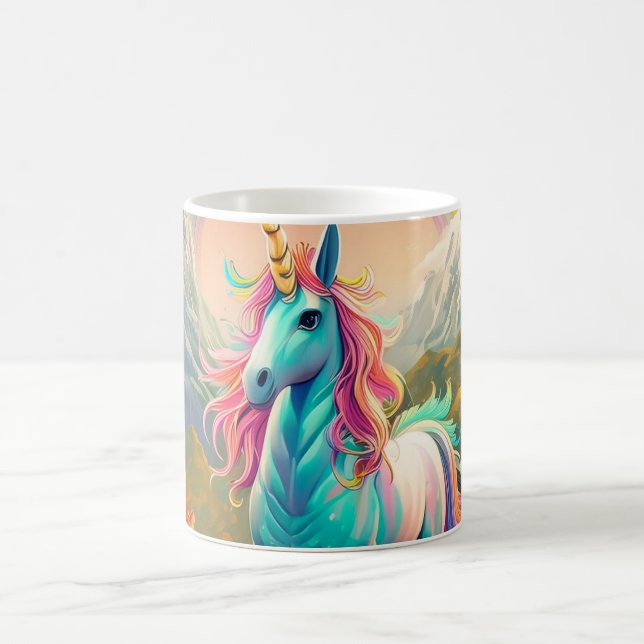 Lebendiges Magisches Einhorn-Porträt Fantasy Regen Kaffeetasse (Mittel)