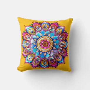 Lebendiges Mandala-Blüten-Dekokissen Kissen
