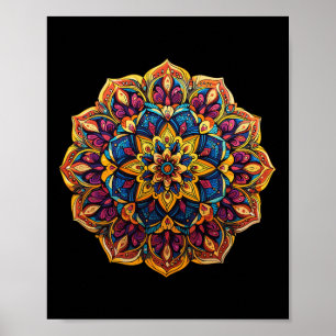 Lebendiges Mandala-Zen-Blumenmuster für Meditation Poster