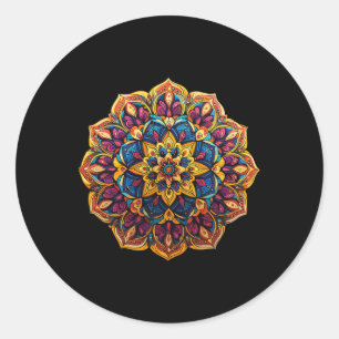 Lebendiges Mandala-Zen-Blumenmuster zur Meditation Runder Aufkleber