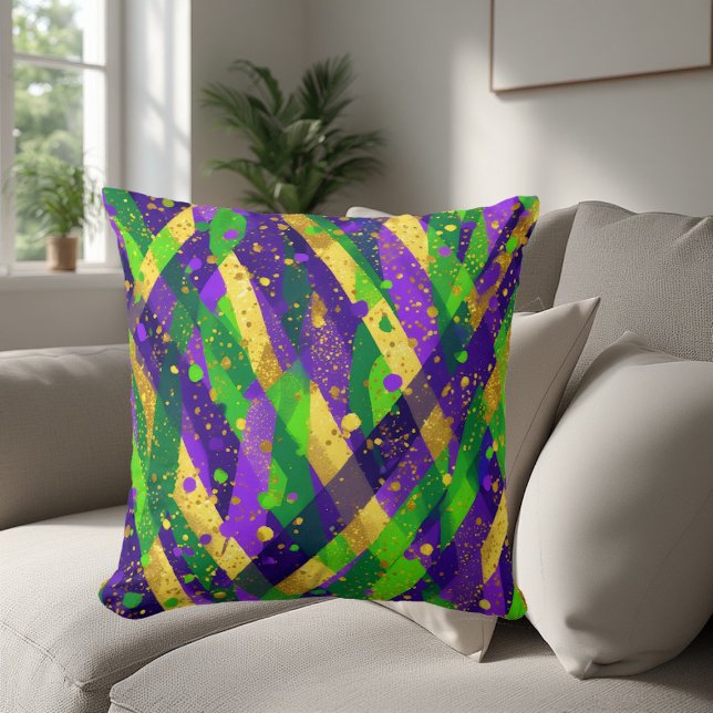 Lebendiges Mardi Gras Lila Grün Gold Coole Streife Kissen (Vibrant Mardi Gras Purple Green Gold Cool Stripes Throw Pillow)