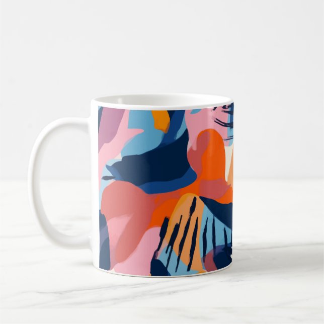 Lebendiges modernes abstraktes Formenmuster Kaffeetasse (Links)