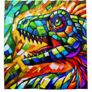 Lebendiges Mosaik-Dinosaurier-Porträt Duschvorhang