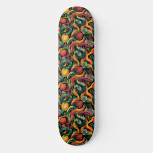 Lebendiges nahtloses Muster mit Schlangen und Äpfe Skateboard