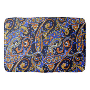 Lebendiges Navy- und Orange- Boheme-Paisley-Muster Badematte
