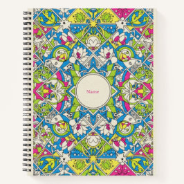 Lebendiges neon-geometrisches Mandala Nooracle Jou Notizbuch