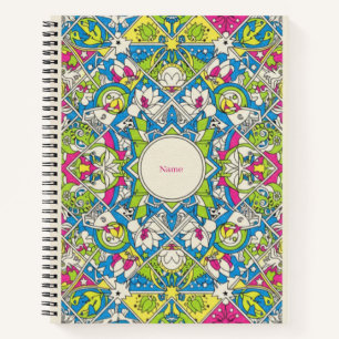 Lebendiges neon-geometrisches Mandala Nooracle Jou Notizbuch